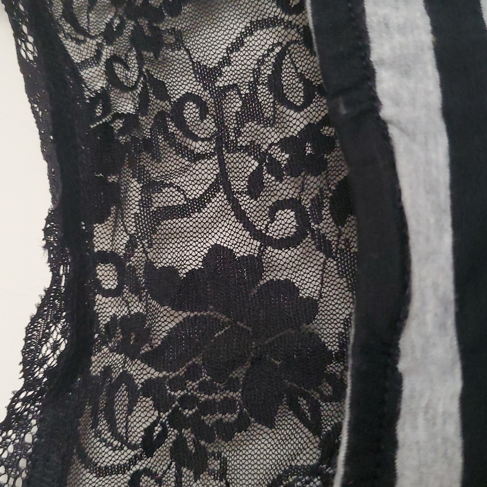 Hot Topic Black and Gray Striped Lace Top - Picture 12 of 14
